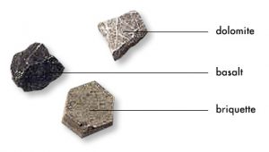 Abbildung von Dolomit und Basalt (dolomite, basalt, briquette)t,